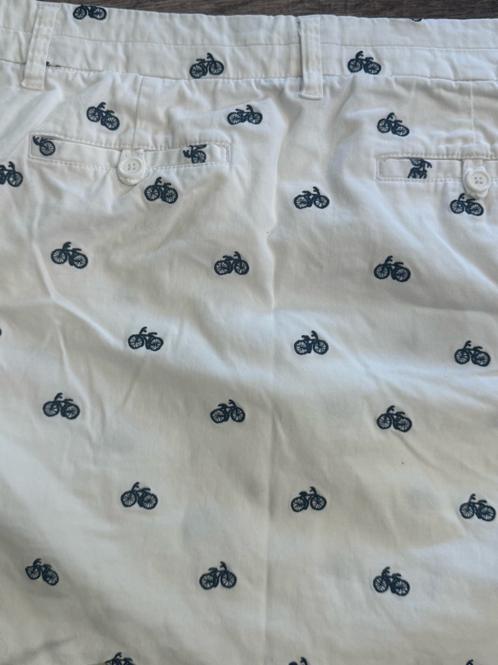 British Khaki White Blue Bicycle Print Cotton Skirt Size 10 - Picture 3 of 6